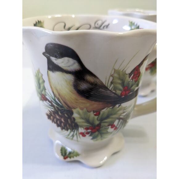 Set 2 Cracker Barrel Season of Peace Footed Mugs Bird Let Heaven & Nature Sing - Picture 2 of 5